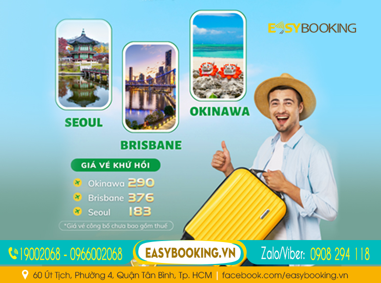 Khởi động ngày hè sôi động bay đi Seoul - Brisbane - Okinawa giá từ 183usd 07-2023 | Eva Air